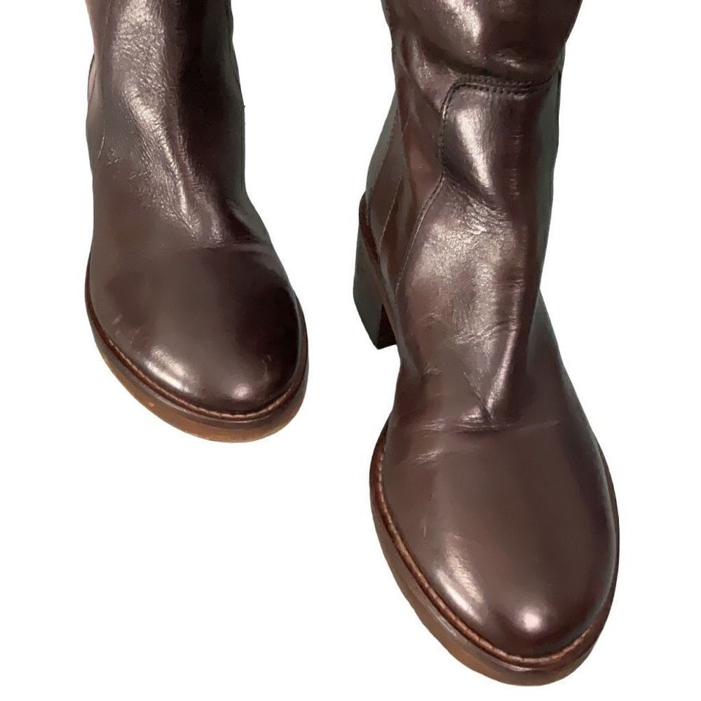Dune London Brown Leather Over the Knee Riding Boots Open Back Buckle Sz 37 US 6 - Picture 3 of 13